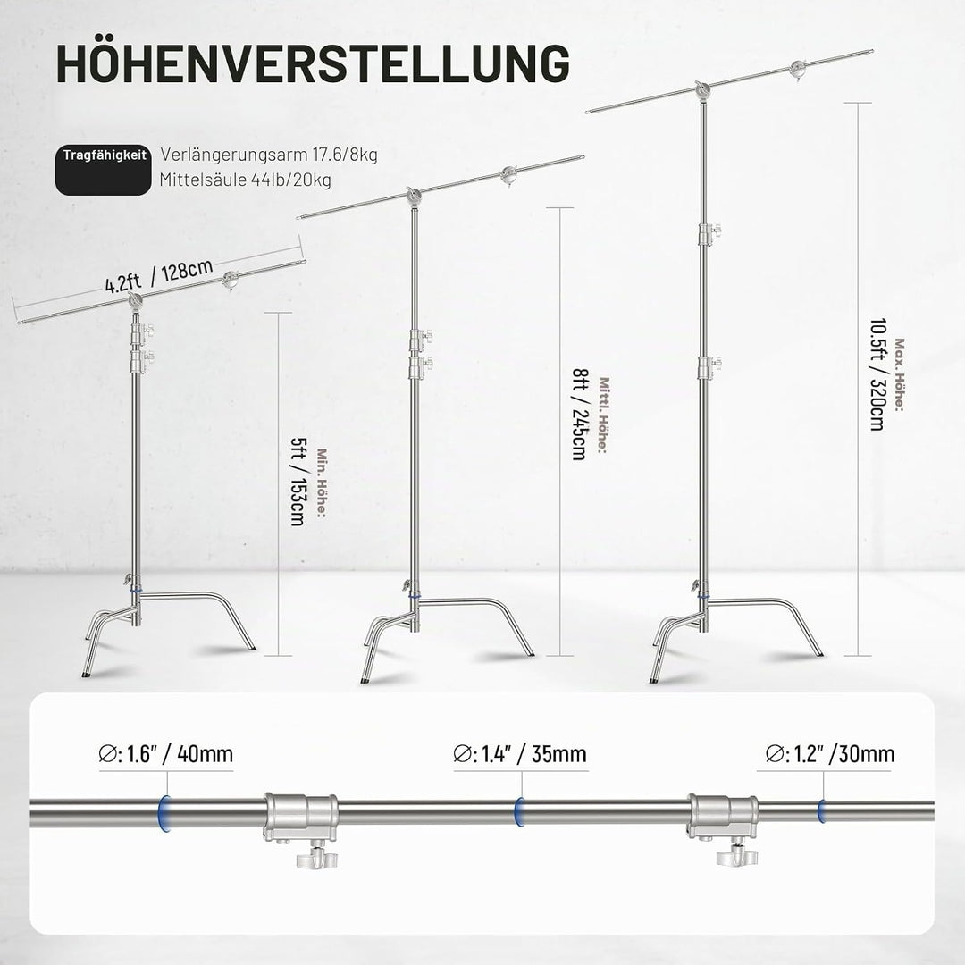 Neewer SC320Q SC320Q C-Ständer aus Edelstahl, strapazierfähig, mit Galgenarm, schnelle Einrichtung,