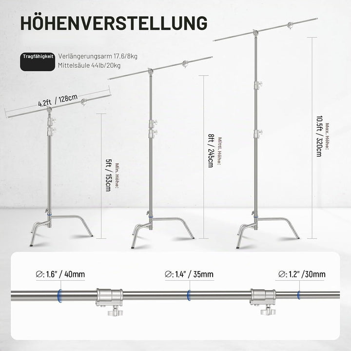 Neewer SC320Q SC320Q C-Ständer aus Edelstahl, strapazierfähig, mit Galgenarm, schnelle Einrichtung,