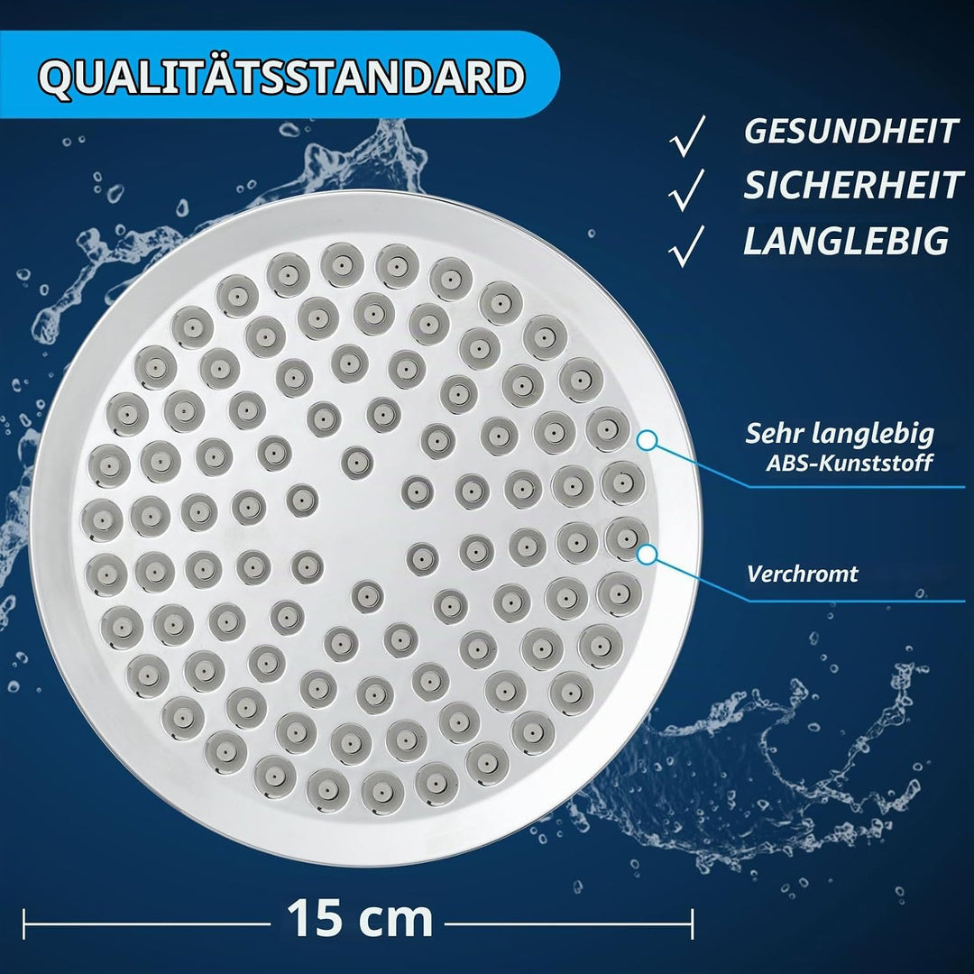 Voolan Hochdruck Regendusche, 15cm Fester Regenduschkopf, Luxuriöser Brausekopf mit Chrom-Finish, Ei