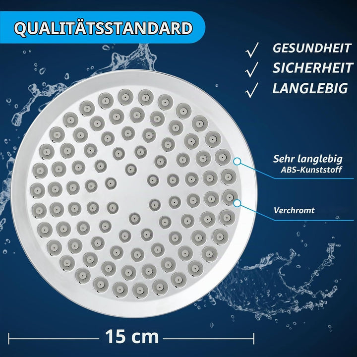 Voolan Hochdruck Regendusche, 15cm Fester Regenduschkopf, Luxuriöser Brausekopf mit Chrom-Finish, Ei