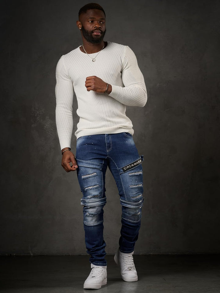 Cipo &amp; Baxx Herren Jeanhose | Destroyed &amp; Frayed Denim mit Nieten, Kunstleder, Ziernähte &amp; Graffiti