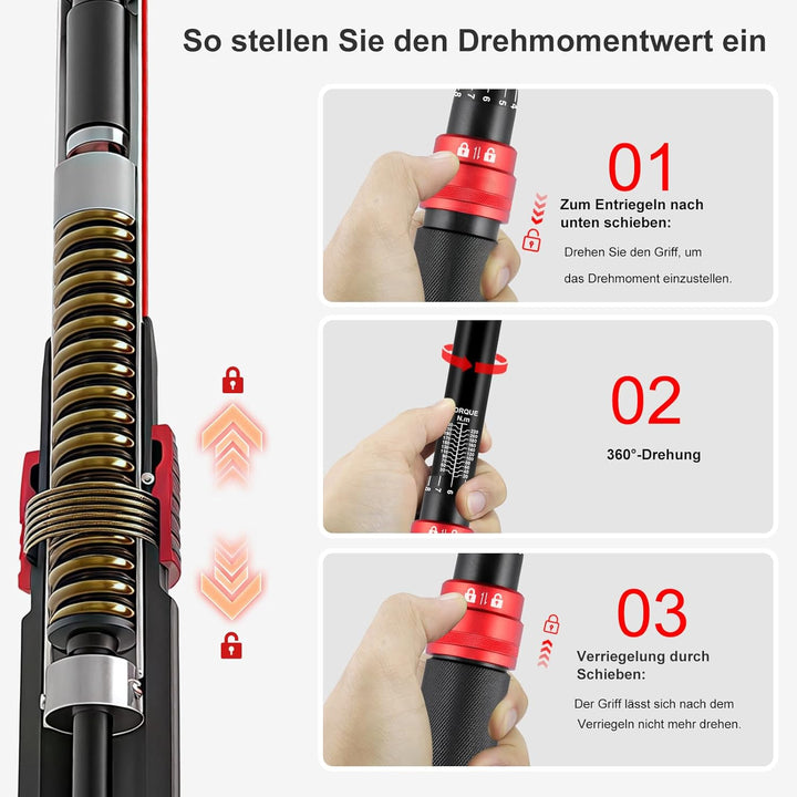 ATsafepro Drehmomentschlüssel 1/2 Zoll, Drehmomentschlüssel Auto 20-230 Nm mit 3/8 Zoll Adapter, hoh