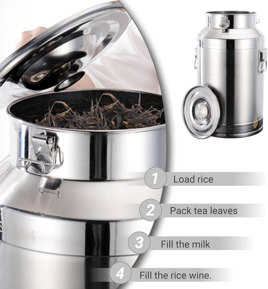 Milchdose 5 l Edelstahleimer mit Deckel und sicheren Schnalle und Hebezling-Rutschmilchkrug für Nahr