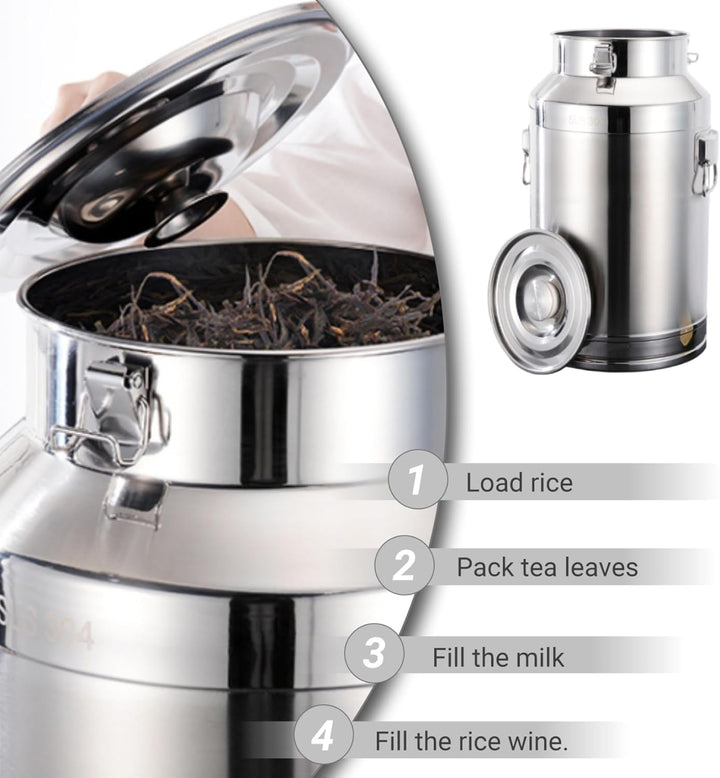 Milchdose 5 l Edelstahleimer mit Deckel und sicheren Schnalle und Hebezling-Rutschmilchkrug für Nahr