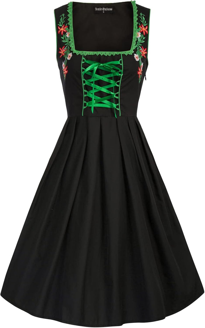 SCARLET DARKNESS Damen Dirndl Oktoberfest Trachtenkleid Dirndl Kleidung für Oktoberfest 3tlg Kleid B
