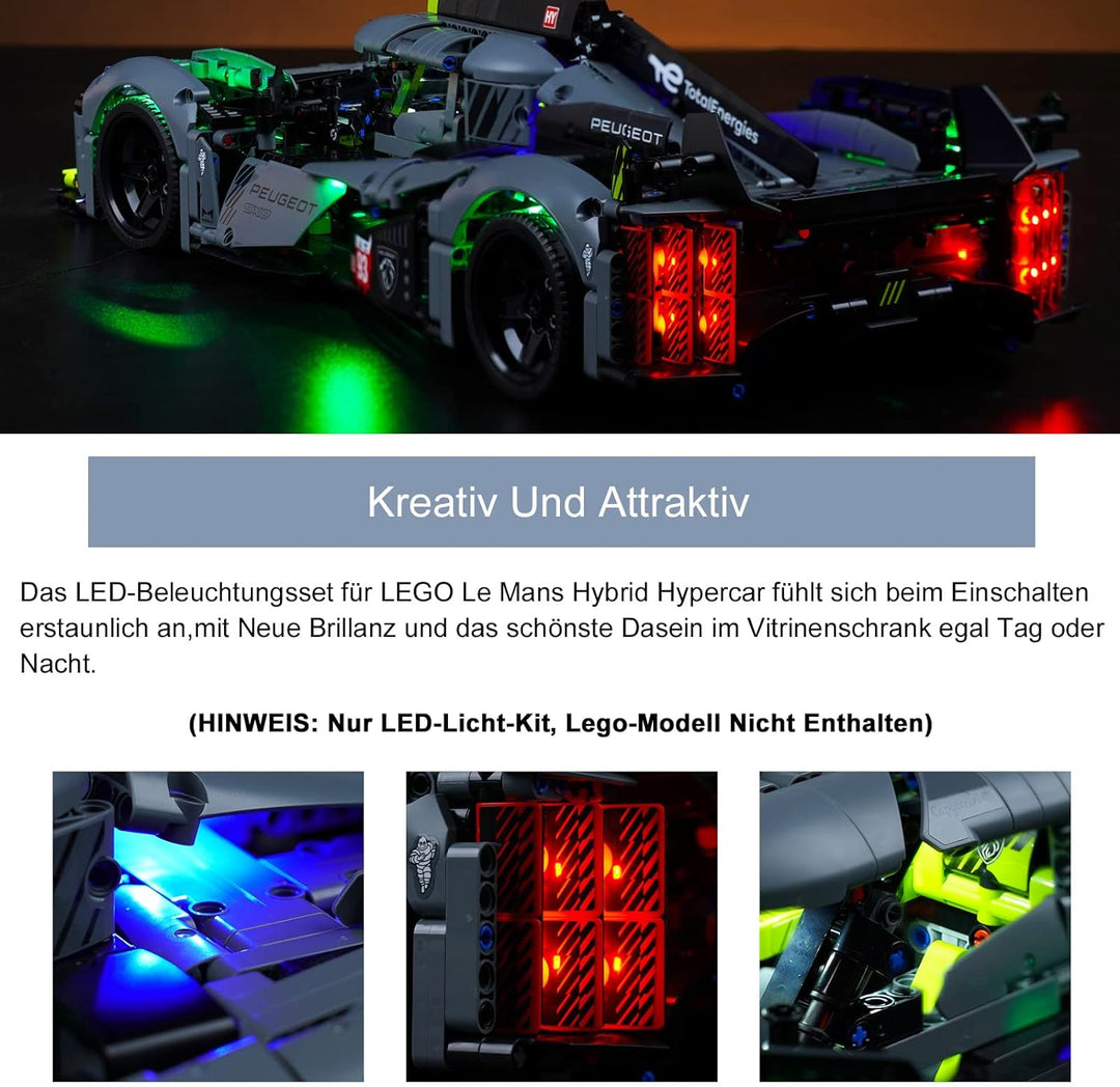 Led Licht Set für Lego 42156 Technic Peugeot 9X8 24H Le Mans Hybrid Hypercar (Kein Lego-Modell), Dek