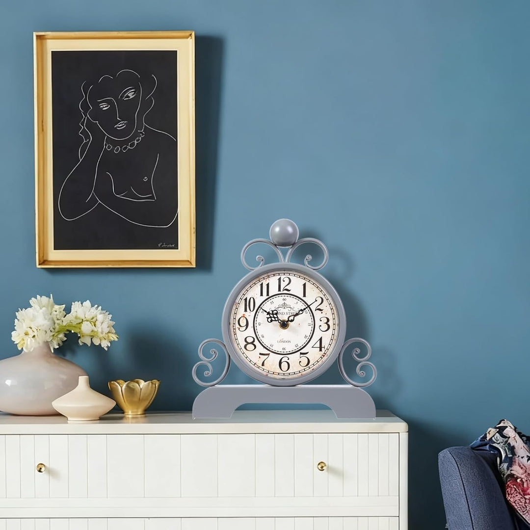Retro Tischuhr Klassische Vintage Stil Schreibtischuhr Silent Ohne Ticken für Wohnzimmer Schlafzimme