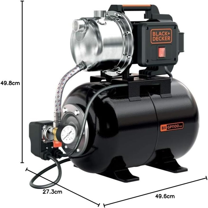 BLACK+DECKER Selbstansaugende Pumpe BXGP1100XBE mit Behälter für Klarwasser (1100 W,max. Förderleist