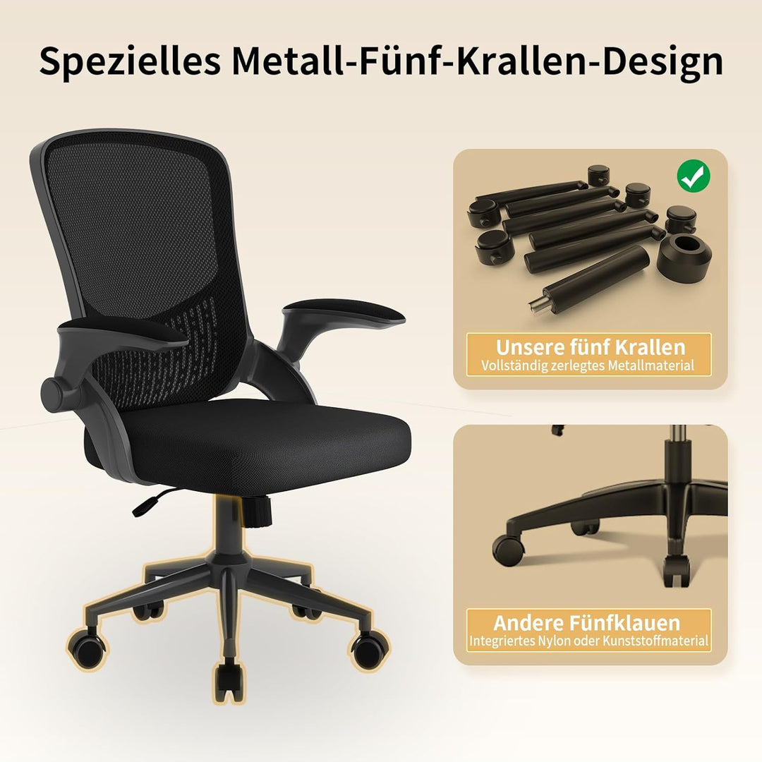 naspaluro Ergonomischer Bürostuhl, Schreibtischstuhl mit 90° Klappbaren Armlehnen, Einzigartige Lend