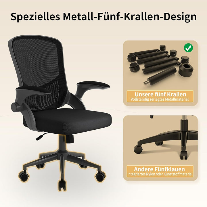 naspaluro Ergonomischer Bürostuhl, Schreibtischstuhl mit klappbaren Armlehnen, höhenverstellbar, Nei