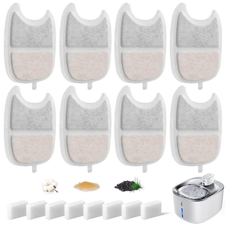 16 Stück Ersatzfilter für Trinkbrunnen, Katzenbrunnen 8 Stück Kohlefilter und 8 Stück Schaumfilter f