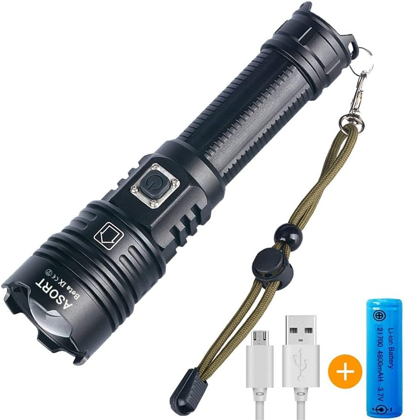 ASORT LED Taschenlampe super helle 30000 Lumen, IPX67 wasserdichte, USB-Aufladung, 5 Lichtmodi, geei