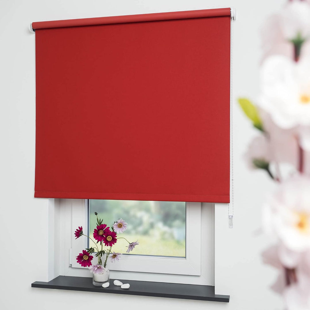 Liedeco® Rollo, Fenster Rollo, Kettenzug-Rollo / 122 x 180 cm (Breite x Höhe), rot/Verdunkelnd, Abdu