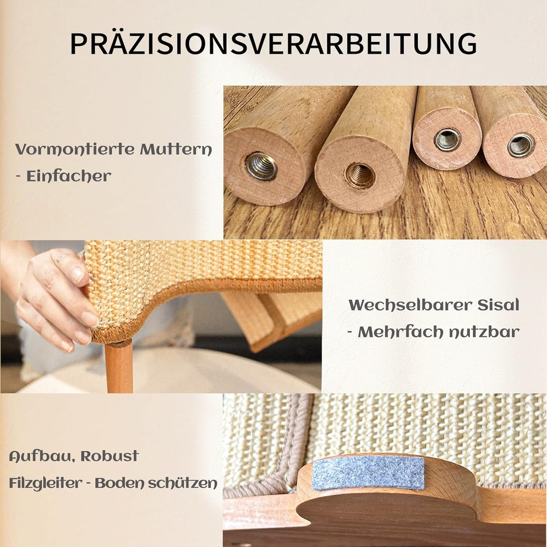 CheerPals Sisal Kratzbrett Katzen - 160° Gebogenes Design, Massives Buchenholz & Natürliche Sisal Pa