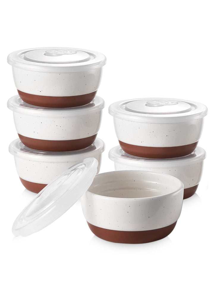 DOWAN Förmchen Creme Brulee mit Deckeln, 6 X 180ml Antihaft-Souffléförmchen Porzellan, Creme Brulee