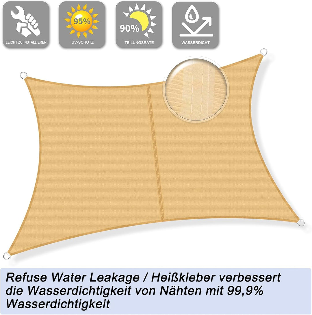 Sunnylaxx Sonnensegel 3x5m Sand,Wasserabweisend,95% UV-Schutz,für den Aussenbereich,Garten 3x5 Sand,