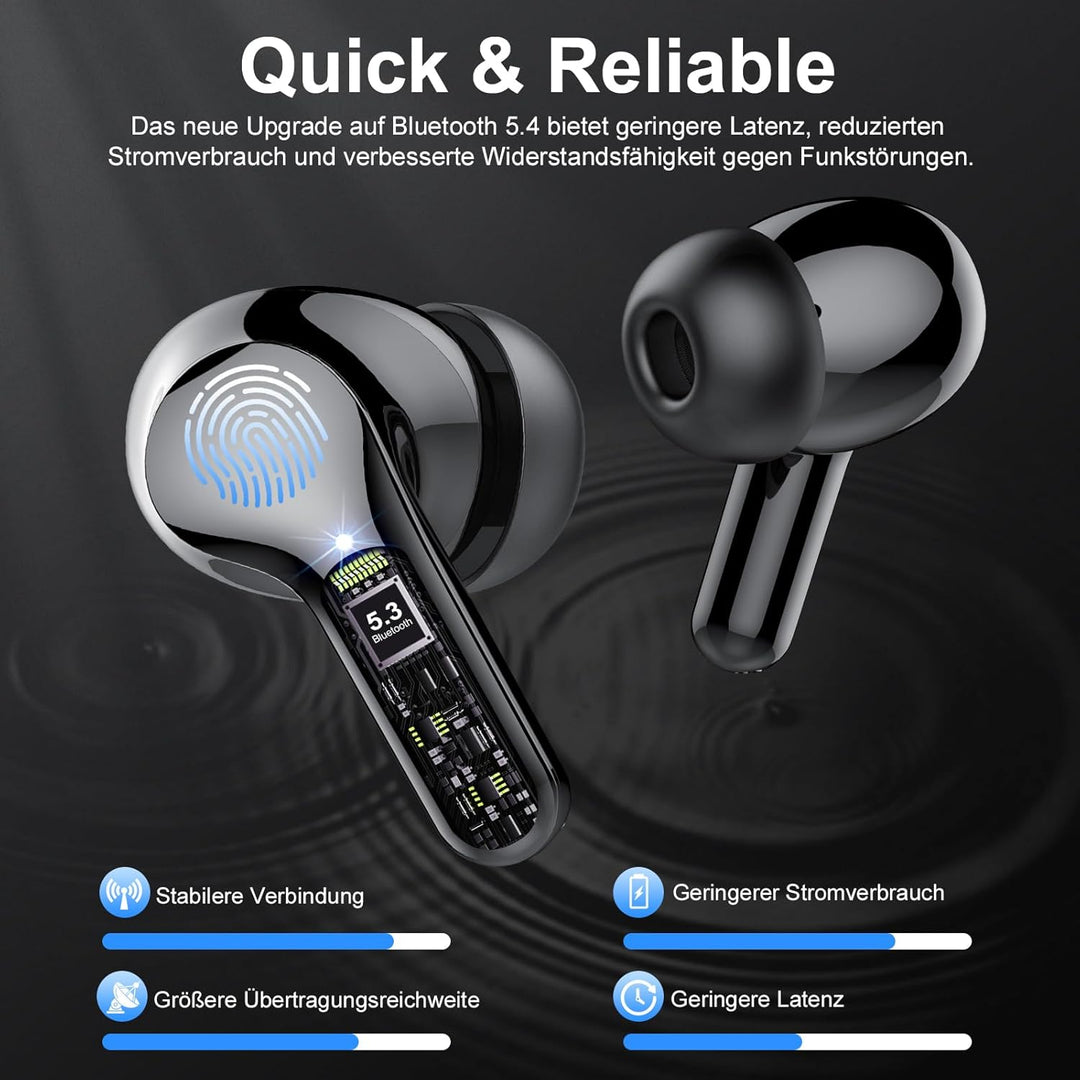 Bluetooth Kopfhörer, Kopfhörer Kabellos Bluetooth 5.4 In Ear, 4 ENC Noise Cancelling Mic Ohrhörer, H