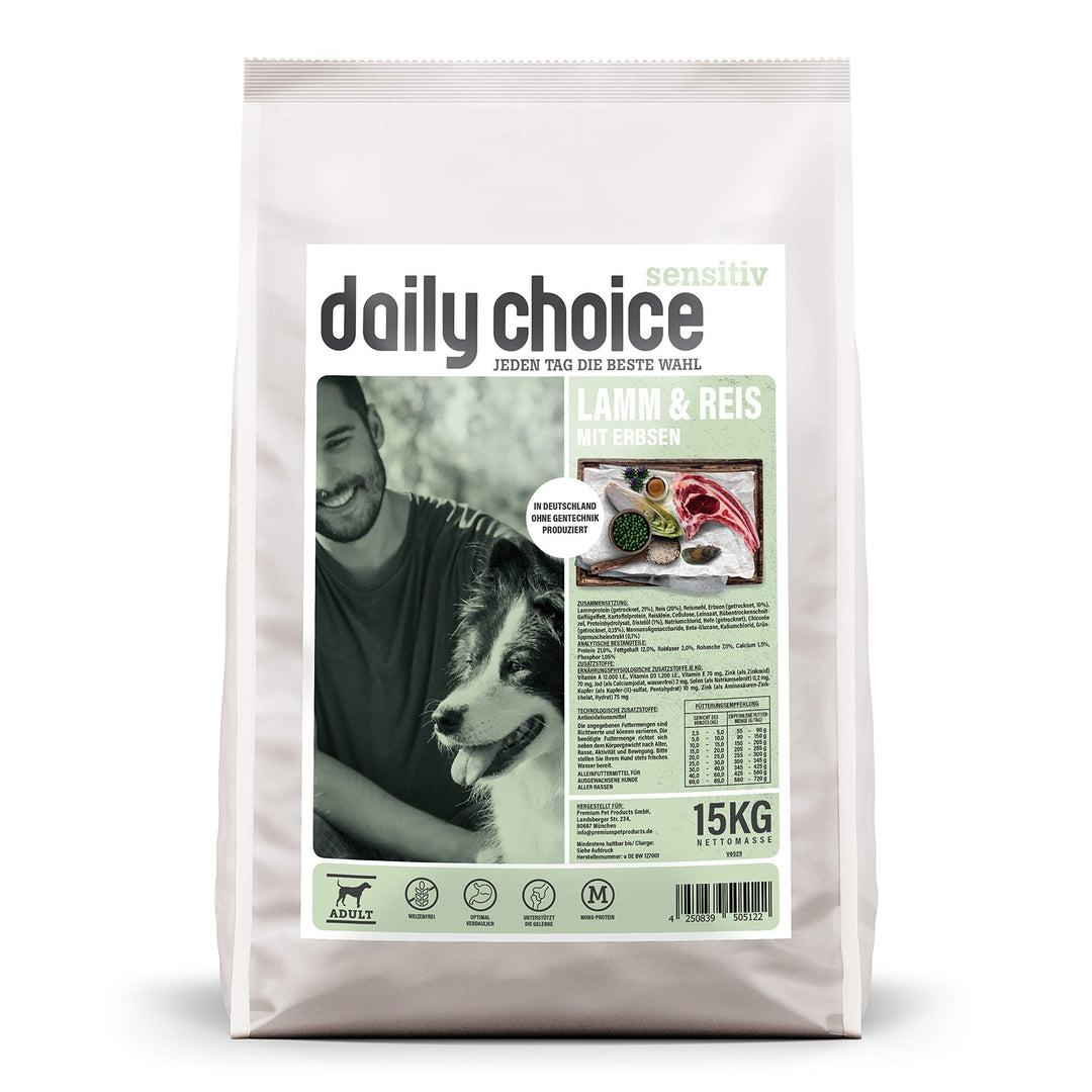 daily choice sensitiv - 15 kg - Trockenfutter für Hunde - Lamm &amp; Reis mit Erbsen - Monoprotein und w