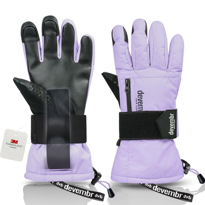 devembr Skihandschuhe mit Handgelenkschützern, Warme Snowboardhandschuhe für Herren und Damen (XS/S/