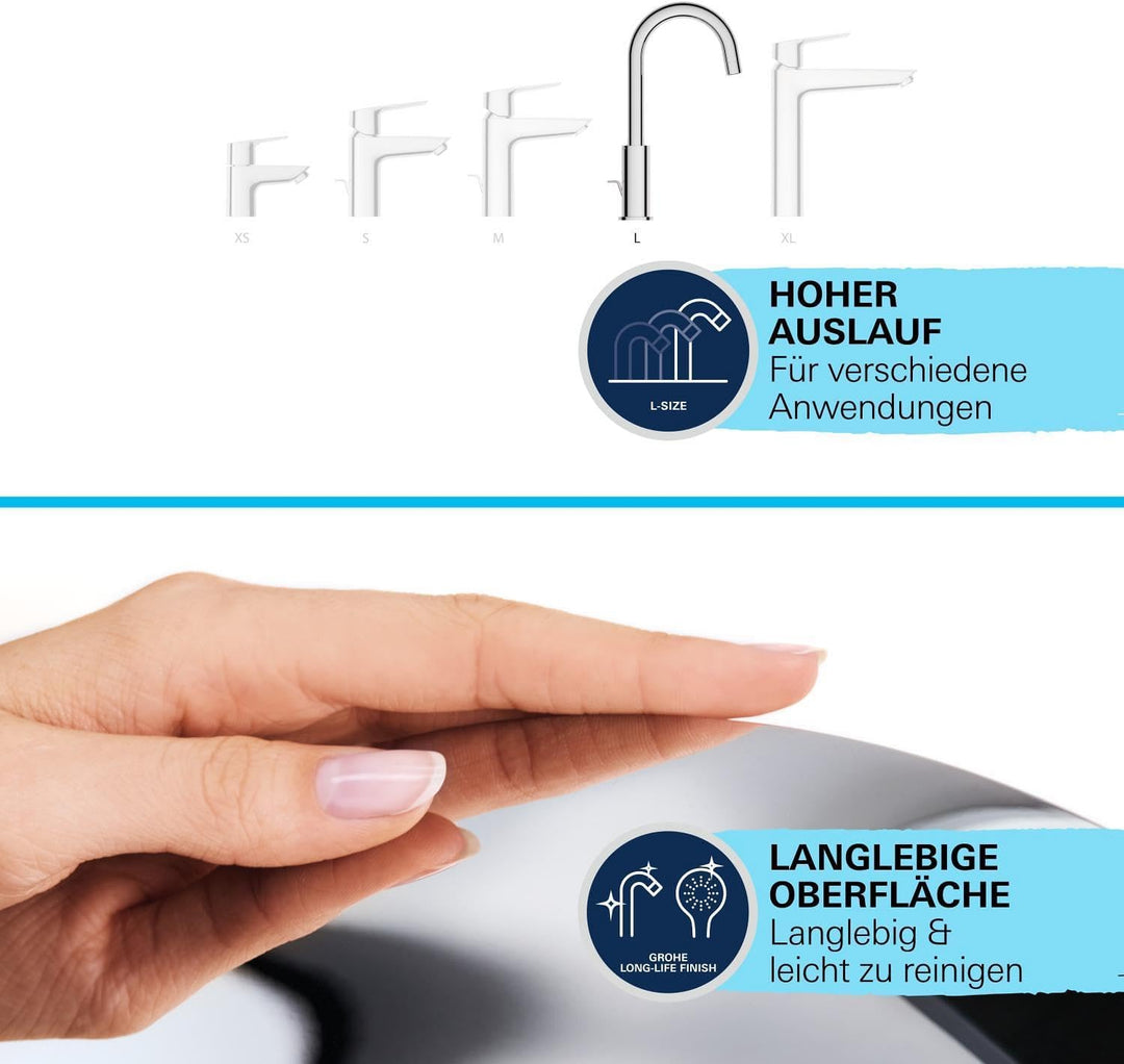 GROHE StartEdge - Einhand-Waschtischarmatur (wassersparend, langlebige Oberfläche, DN15, L-Size), ch