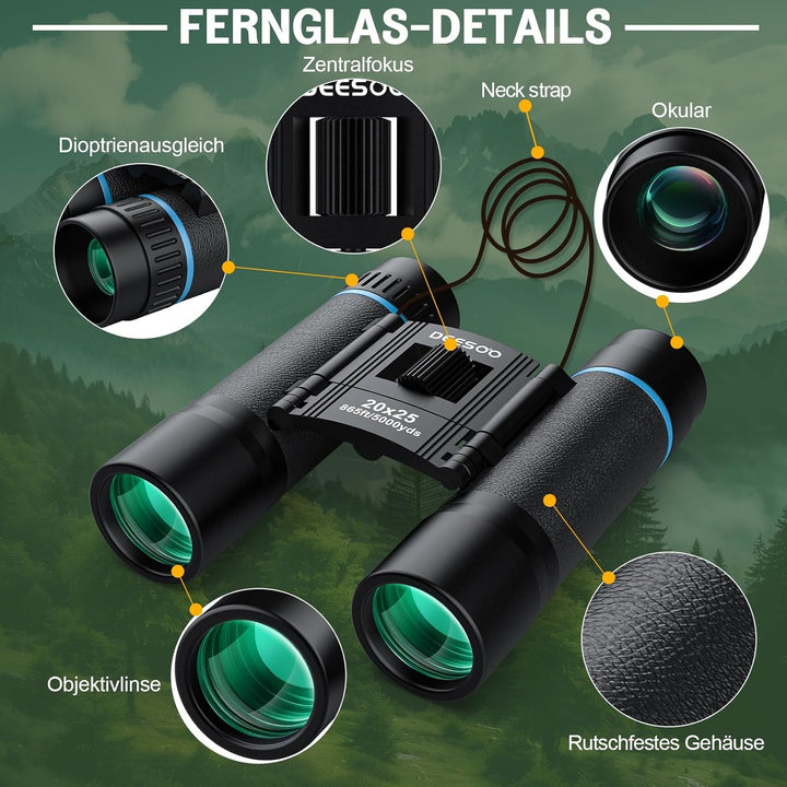 20x25 Kleines Fernglas Erwachsene und Kinder - Deesoo Kompakt Fernglas für Vogelbeobachtung Jagd - M