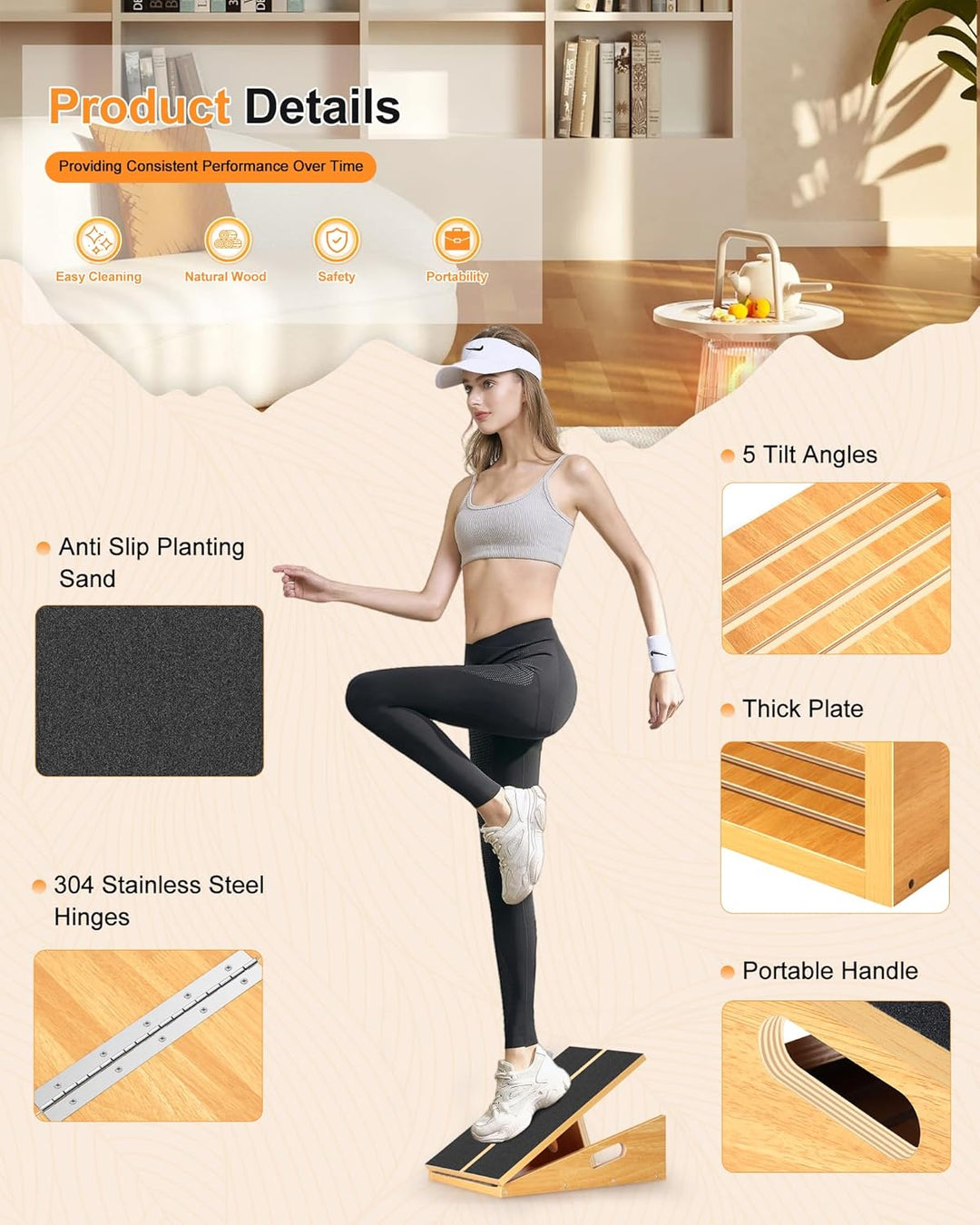 Schrägbrett aus Holz, verstellbares Neigungsbrett und Wadendehner, Stretch-Brett - extra seitliches