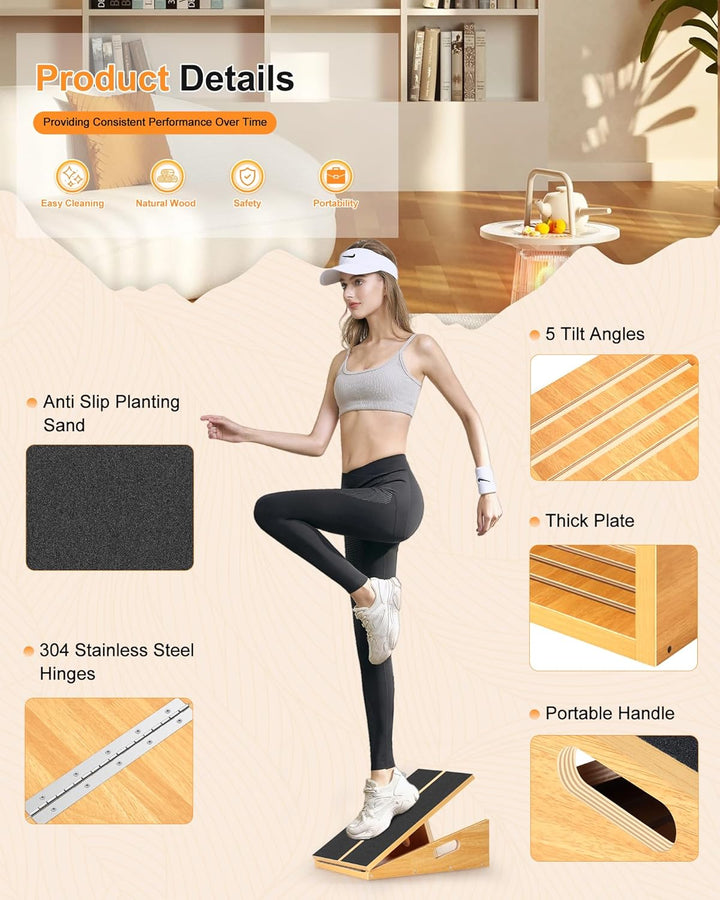 Schrägbrett aus Holz, verstellbares Neigungsbrett und Wadendehner, Stretch-Brett - extra seitliches