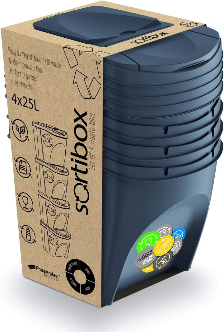 Sortibox 4er Set Mülleimer Abfalleimer Küche (80 Liter 4x25L) Papierkorb Behälter Abfallsammler Müll