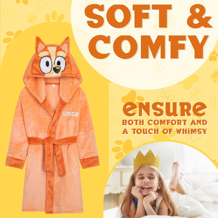 BlueY Mädchen Fleece Bademantel mit Kapuze und Bindegürtel, gemütlicher Morgenmantel - Geschenke für