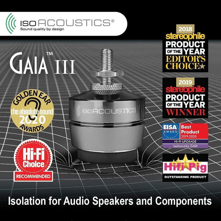 IsoAcoustics Gaia-Serie mit Isolatoren für Lautsprecher und Subwoofer GAIA III, 32 kg max. – 4 Stück