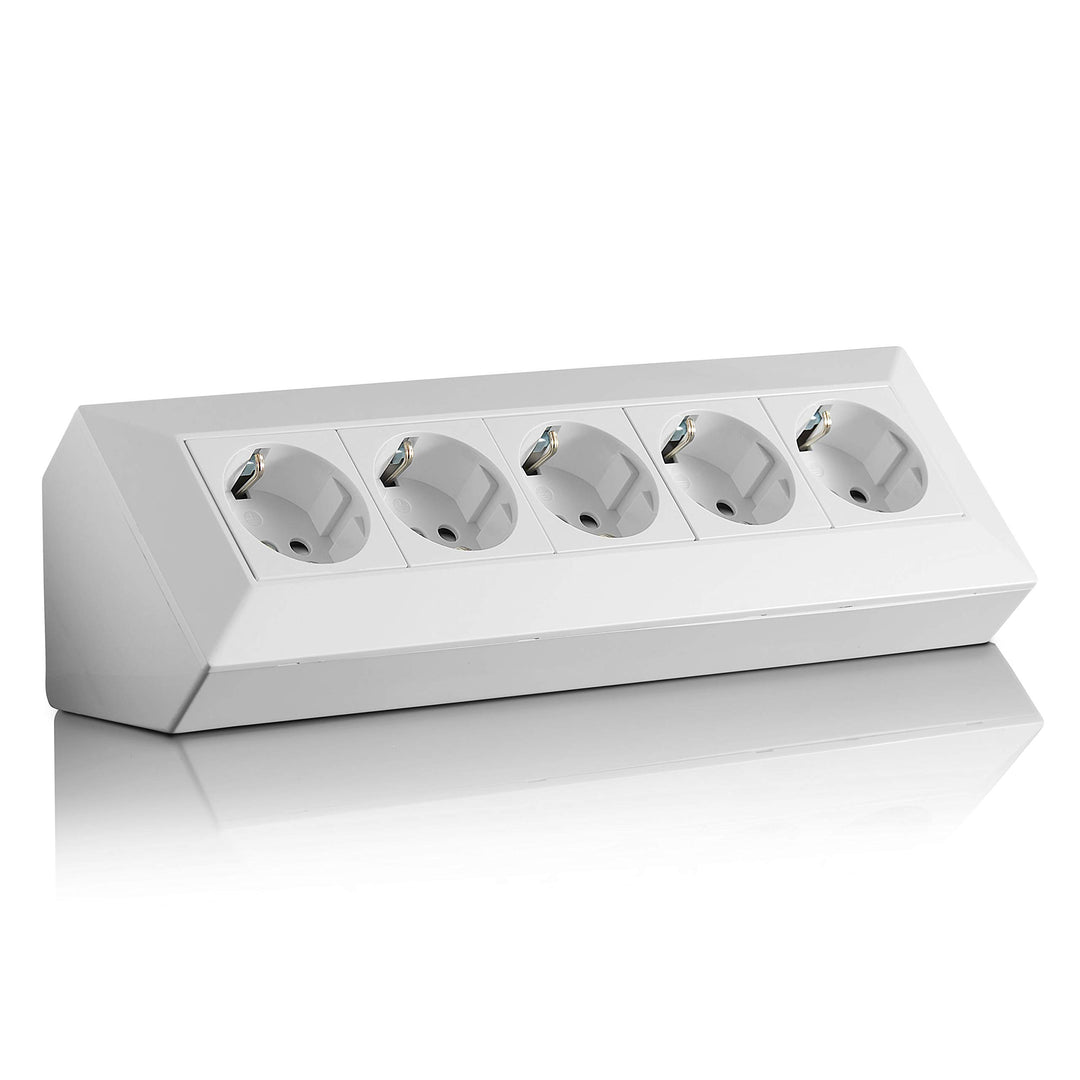 Eck-Steckdose Schuko, USB für Küche, Büro, Werkstatt. Steckdosenleiste für Küchen-Arbeitsplatte, Auf