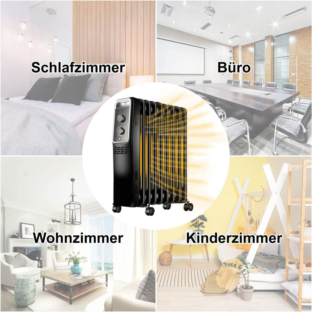 Ölradiator energiesparend Elektro-Heizkörper 2000 Watt mit Thermostat, regulierbar, 3 Heizstufen 800