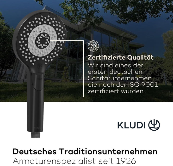 KLUDI-X3 Universal Duschkopf wassersparend als Option, Duschbrause mit 3 Strahlarten (Body, Hair, Sk