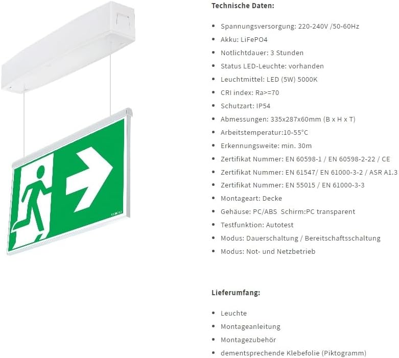 RR-NORD Notleuchte LED Notbeleuchtung Rettungszeichenleuchte Fluchtwegleuchte Decke Einbau (Pfeil na
