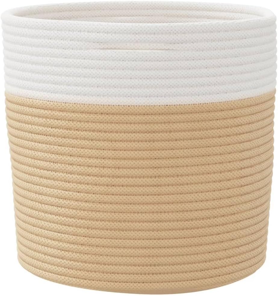 2er Set Aufbewahrungskörbe Beige Weiss, Faltbare Baumwollkörbe für Kinderzimmer, Spielzeugkorb Ø28x2