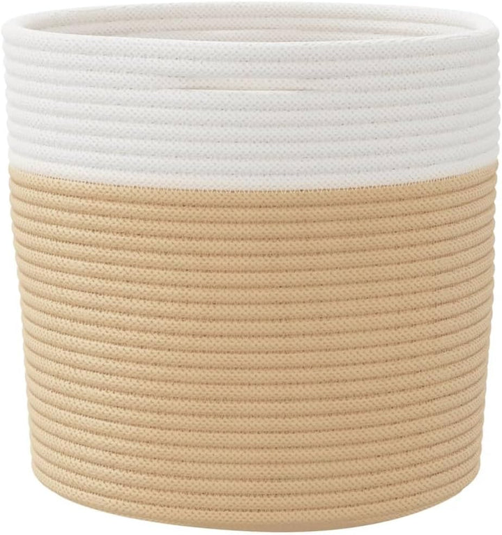 2er Set Aufbewahrungskörbe Beige Weiss, Faltbare Baumwollkörbe für Kinderzimmer, Spielzeugkorb Ø28x2