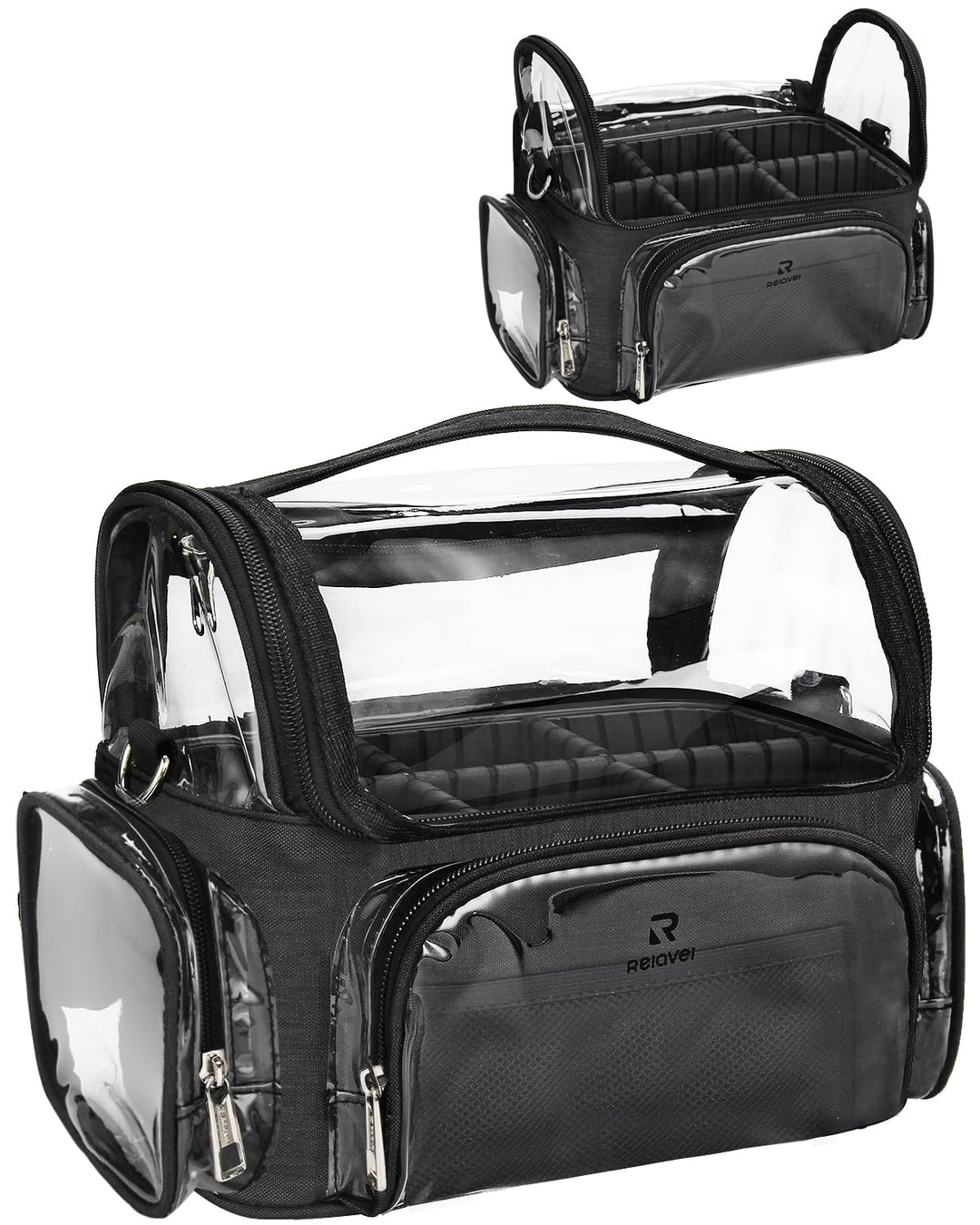Relavel Make-up Pinsel Tasche, Transparente Kosmetiktasche Portable Grosse Makeup Pinselhalter Profe