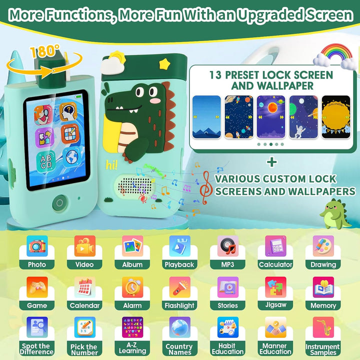 Kinderkamera Spielzeug mit 180° Drehobjektiv, Kinder Handy Smartphone mit 2.8 inch Touchscreen & Sil