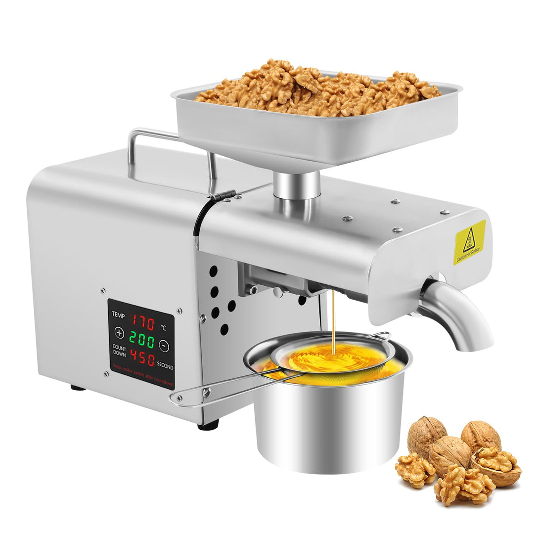 Ölpresse Elektrische Ölpresse aus Edelstahl 304, 150W Vollkupfermotor für Kalt & Heisspressung, 6-13