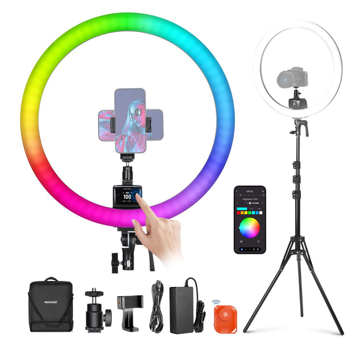 NEEWER SRP18C RGB LED Ringlicht Set ultraschlank App Steuerung mit umkehrbarem Licht Ständer, Telefo