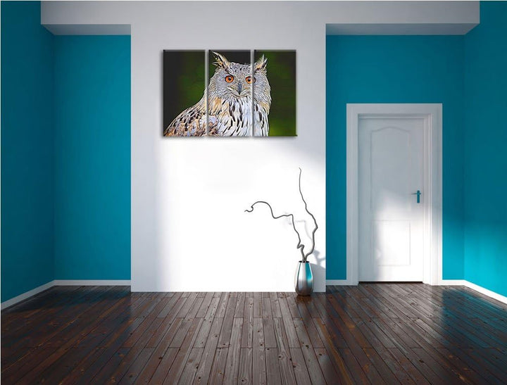 aufmerksame Waldohreule NewArt 3-Teiler Leinwandbild 120x80 Bild auf Leinwand, XXL riesige Bilder fe