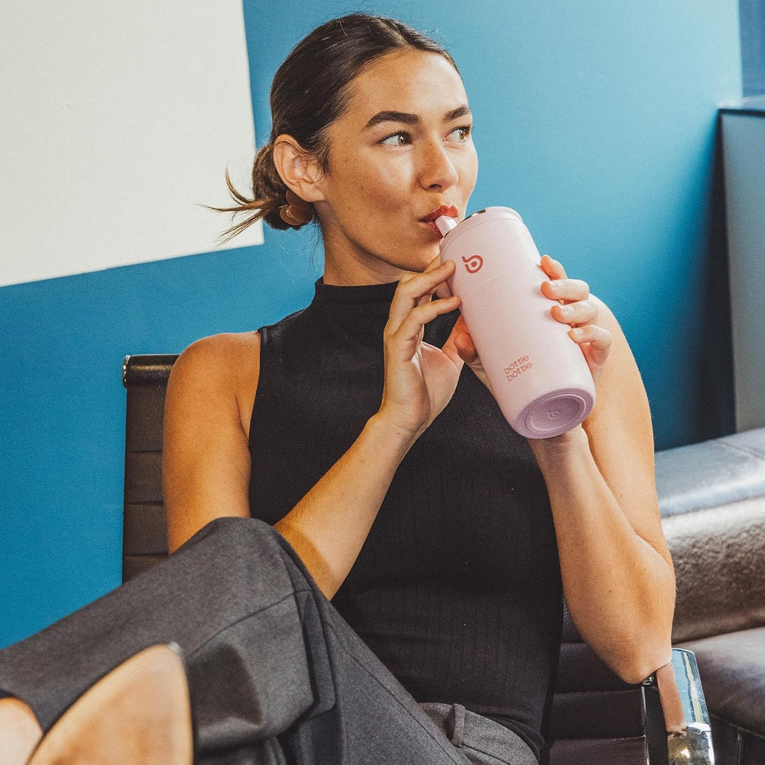 BOTTLE BOTTLE Edelstahl Trinkflasche mit Strohhalm 500ml, auslaufsichere Sportwasserflasche, ideal f