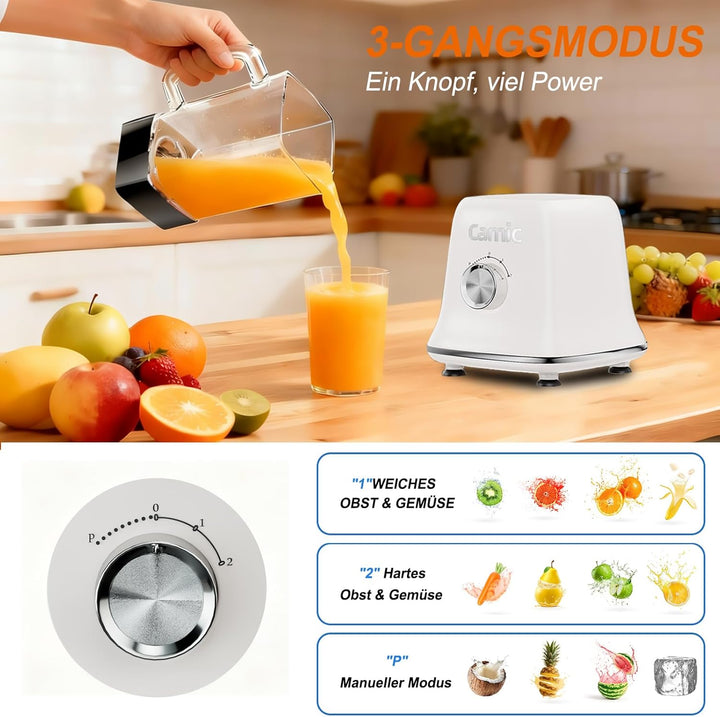 Camic Standmixer 1200W Hochleistungsmixer 3-in-1 mit 1,6L Glasbehälter Mixer & 400ml Reisebecher & 2