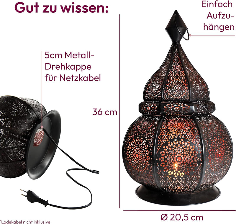 Gadgy Orientalische Lampe Metall | Marokkanisches Windlicht mit Schatteneffekt | Orientalische Deko