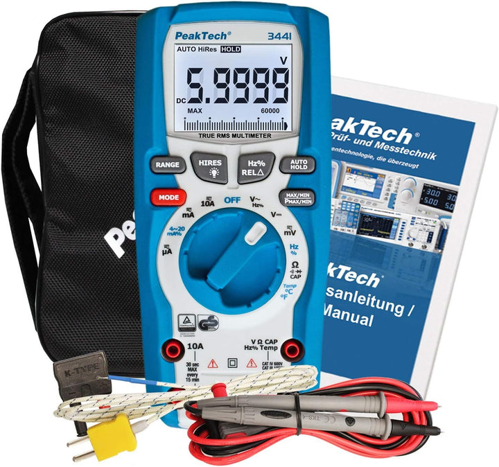 PeakTech 3441 – True RMS Digital Multimeter- CAT III 1000V, Blau & Peak Tech P 8200 – Messzubehör Se
