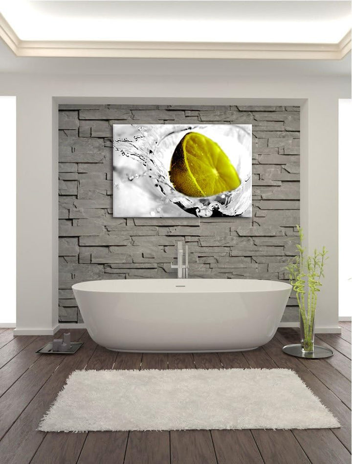 Limette im Wasser schwarz/weiss Format: 100x70 auf Leinwand, XXL riesige Bilder fertig gerahmt mit K