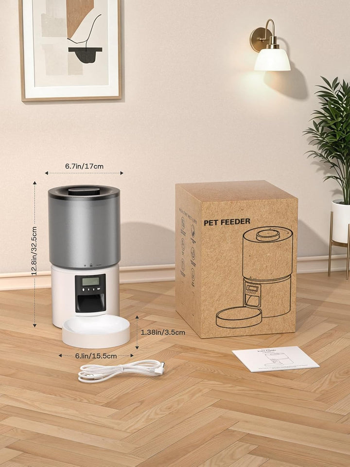 Futterautomat Katze 4L mit Timer, Katzenfutter Automat programmierbar 1–6 Fütterungen Portionskontro