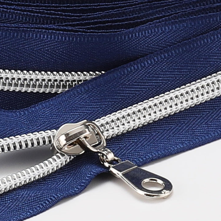 Sawoake 9m Bulk Zipper, (#5) Reissverschlüsse zum Nähen, NavyBlue Nylon Coil Zipper mit Silver zähne
