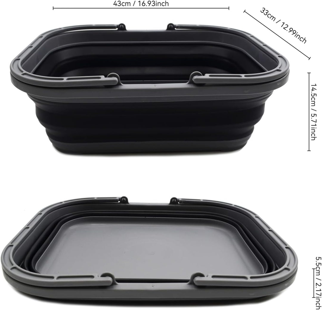 SAMMART 12L Collapsible Basket with Handle (Grey/Black, 2) Grey/Black 2, Grey/Black 2