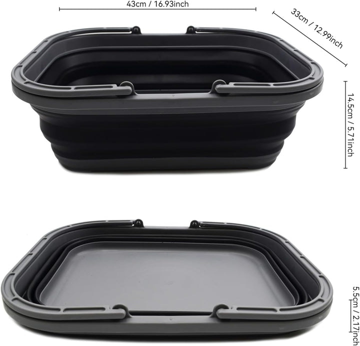 SAMMART 12L Collapsible Basket with Handle (Grey/Black, 2) Grey/Black 2, Grey/Black 2